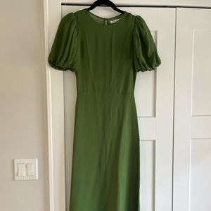 Reformation Sandy Beth Moss Green Puff Sleeve Midi Dress size 0